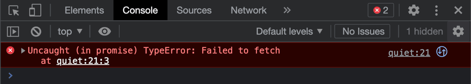 In the console: Uncaught (in promise) TypeError: Failed to fetch